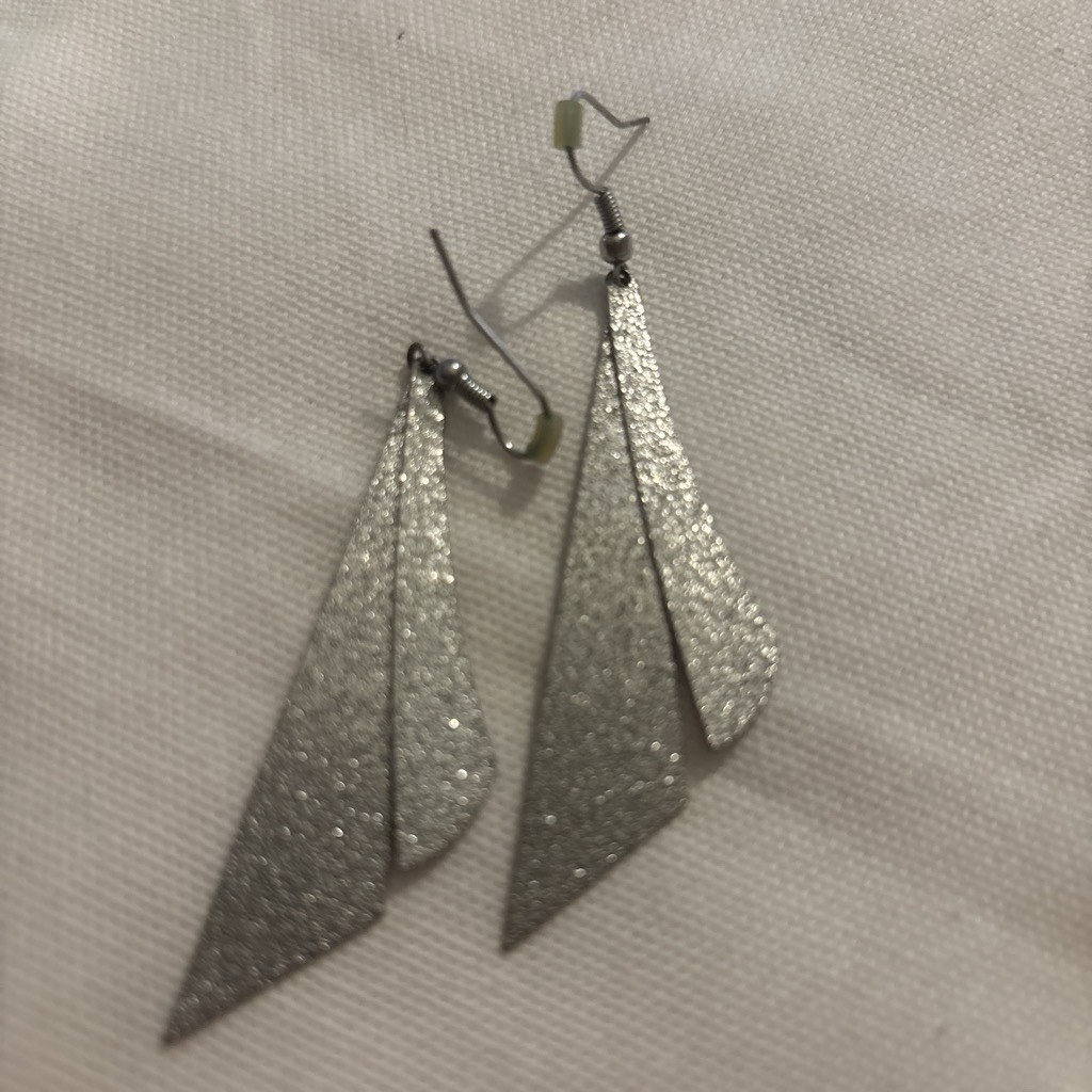 Silver Tone Textured Triangle Dangle/Drop Earrings, Metal No Stone, Hook