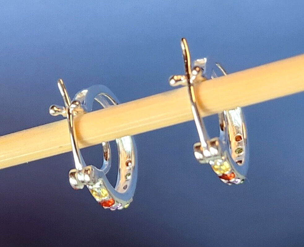 Multi-Color Simulated Diamond Hoop Earrings in Sterling Silver 1.00 ctw 20mm