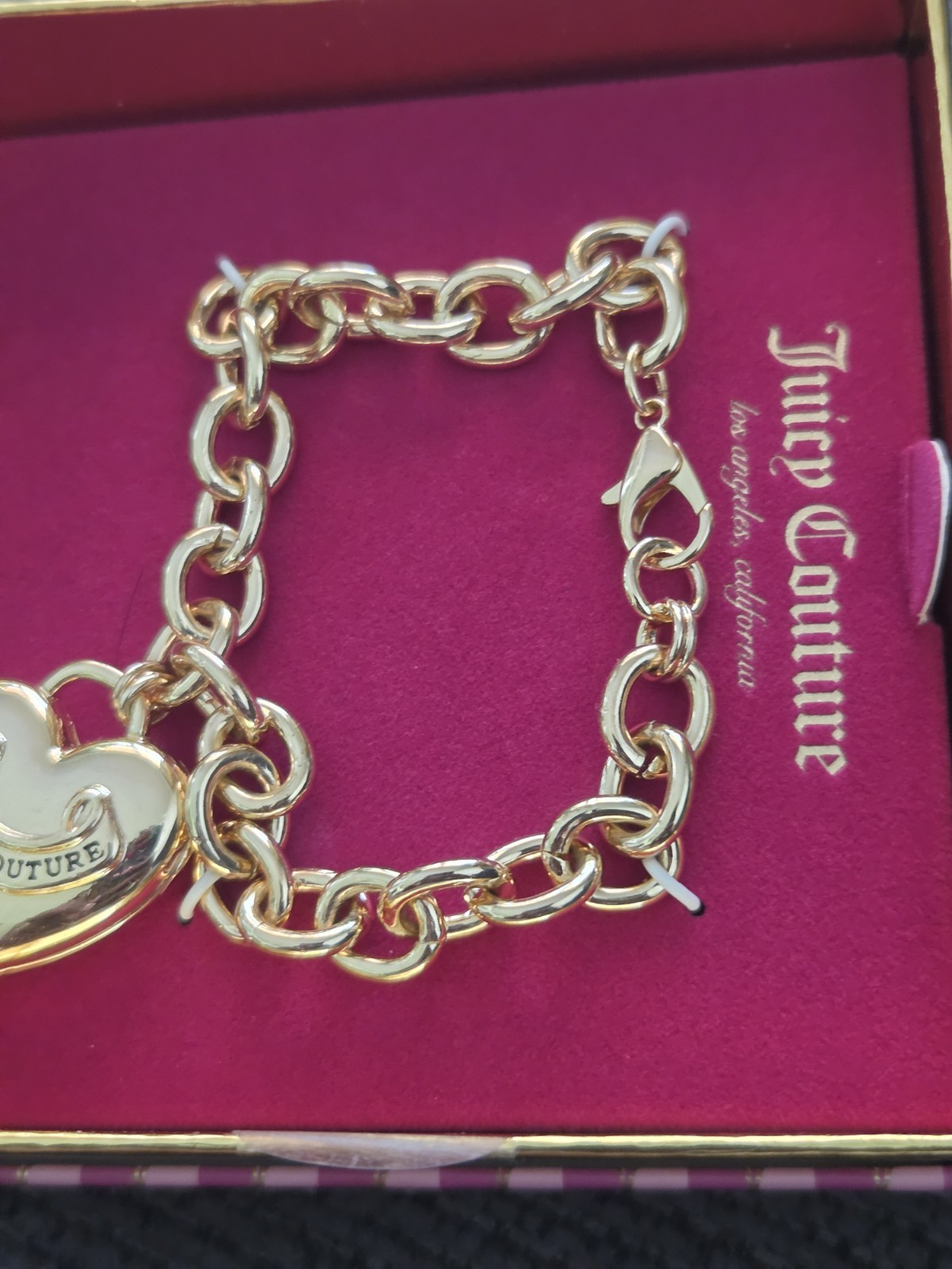 Juicy Couture Gold Puffy Heart Charm Chain Dangle Bracelet