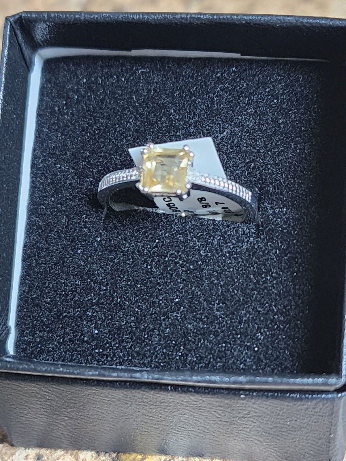 Womens 14K White Gold Over Solid Sterling Silver Citrine and Diamond