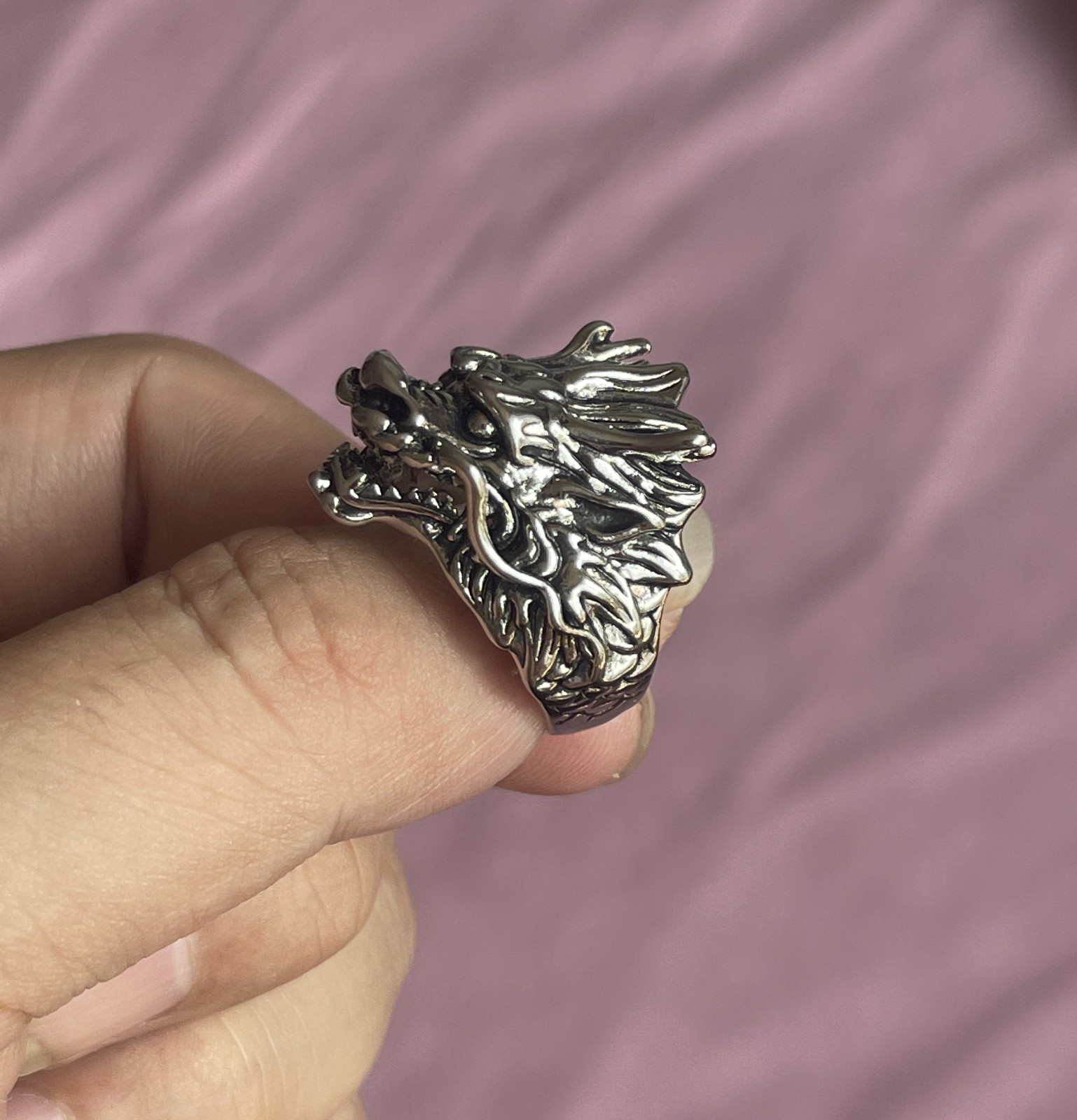 Detail Dragon Ring 925 Sterling Silver Mens Punk Jewelry One Size Fit All