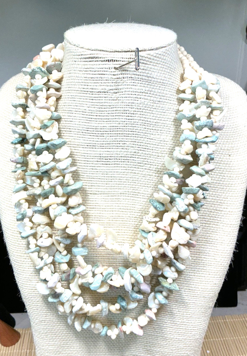 Ethnic Necklace Mother of Pearl Turquoise Chip Bead Multi Strand Choker Lot 103A