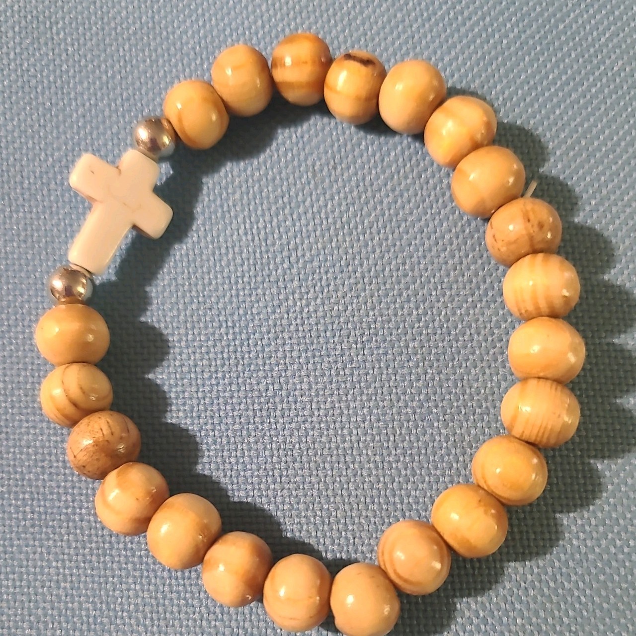 Unisex Wood Bracelet With Resin Cross With Elastic String