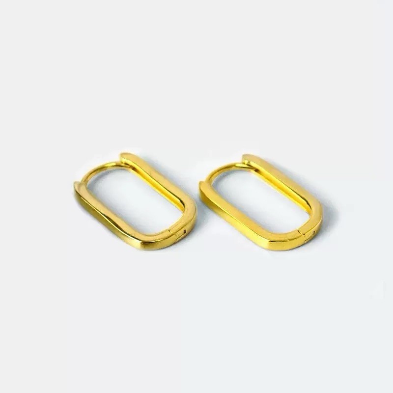 8mm Minimalist Oval Huggie Hoop Earrings 925 Silver Small Rectangle Hoops 460