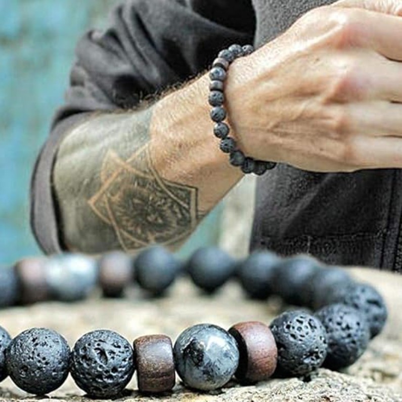 6x Lava Rock Stone 7 Chakra Bracelet Set Yin Yang Gemstone Elastic Healing Beads