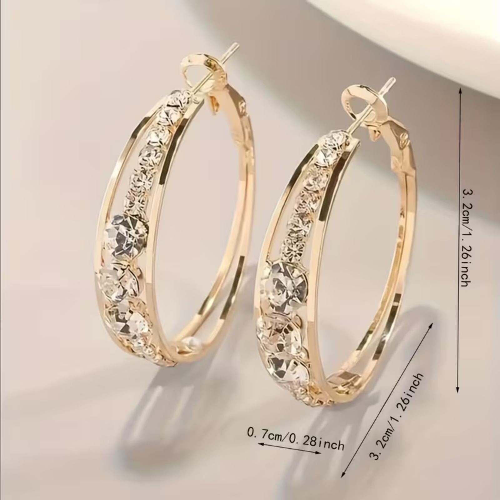 Elegant Gold Rhinestone Crystal Hoop Earrings Channel Set Gemstone Secure Fashn