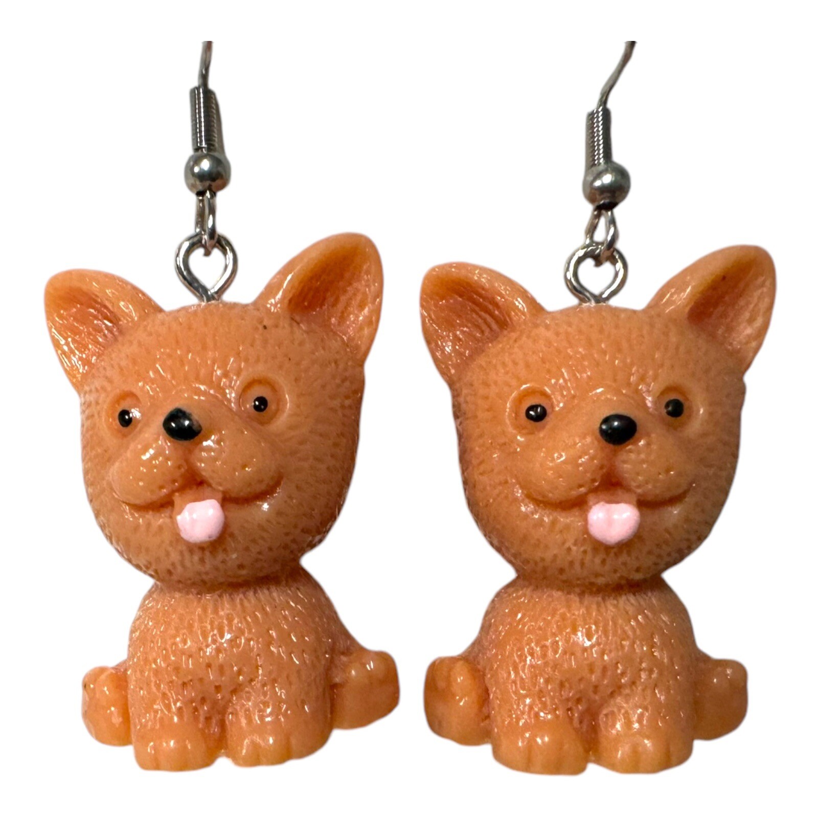 Puppy Earrings Jewelry Adults Kids Dangle Acrylic Brown Set of 2 New in Package