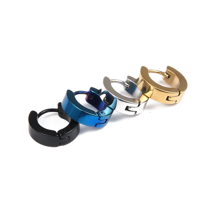 2pcs 4MM Small Men Women Stainless Steel Plain Hoop Huggie Ear Stud Earrings