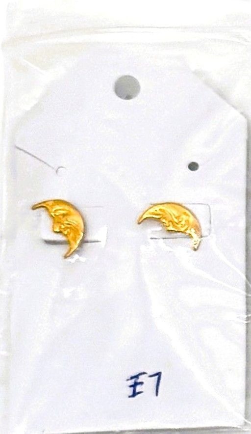 Gold Tone Crescent Moon Face Earrings