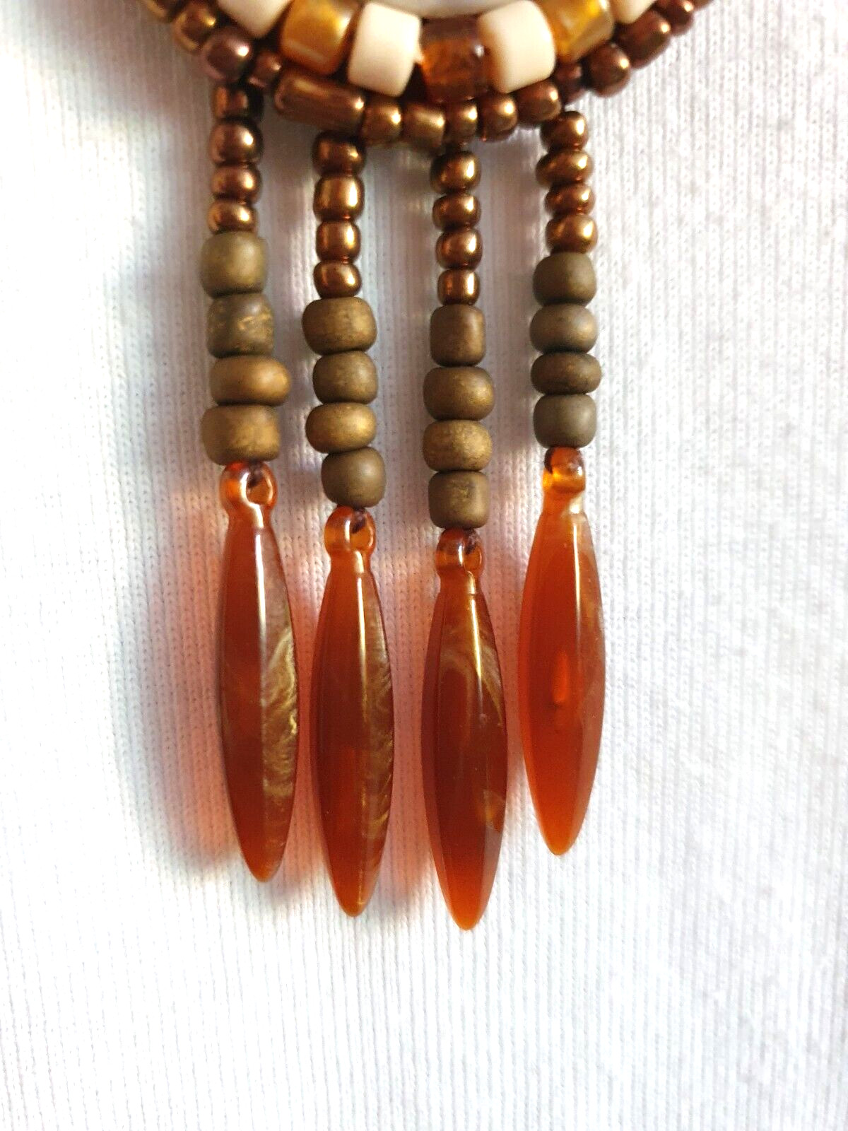 Artisan Mandala Beaded Oval Tassel Leather backed Pendant suede cord Metal Free