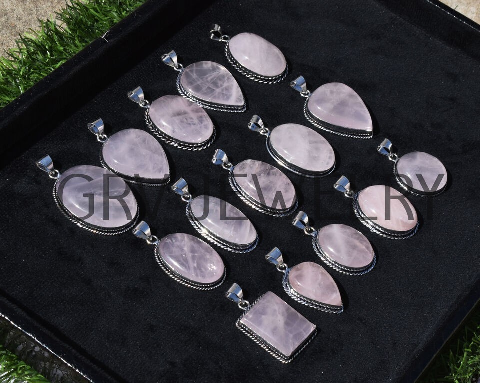 1-1000 Pcs Rose Quartz Pendant Wholesale Lot Bulk: Silver Plated Necklace WH-9