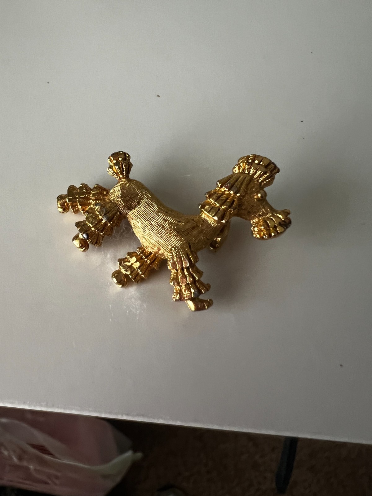 Vintage Mamselle Gold Tone Poodle Dog Brooch Pin Signed Textured Figural Cute