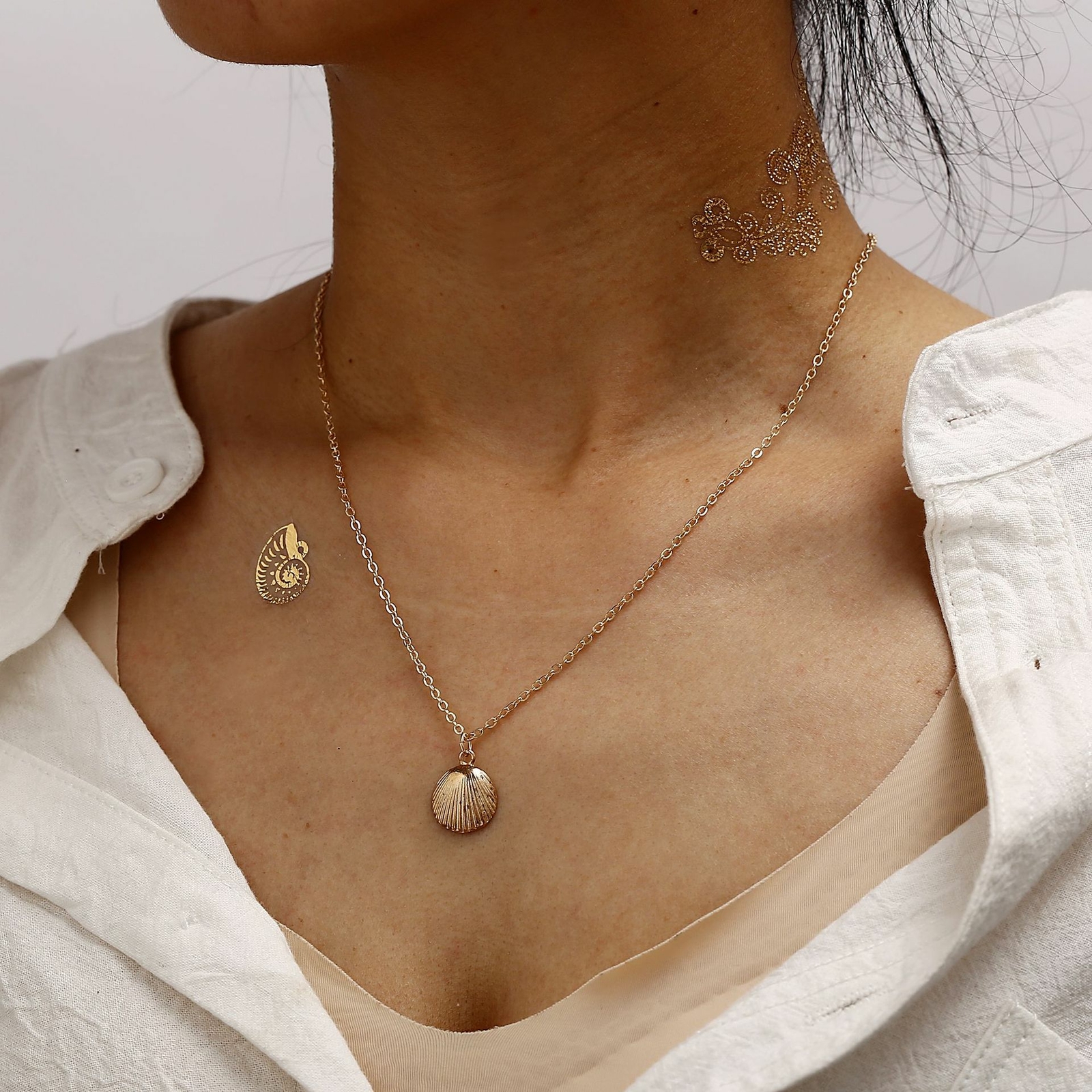 Fashion Boho Sea Shell Alloy Pendant Chain Choker Necklace Women Beach Jewelry