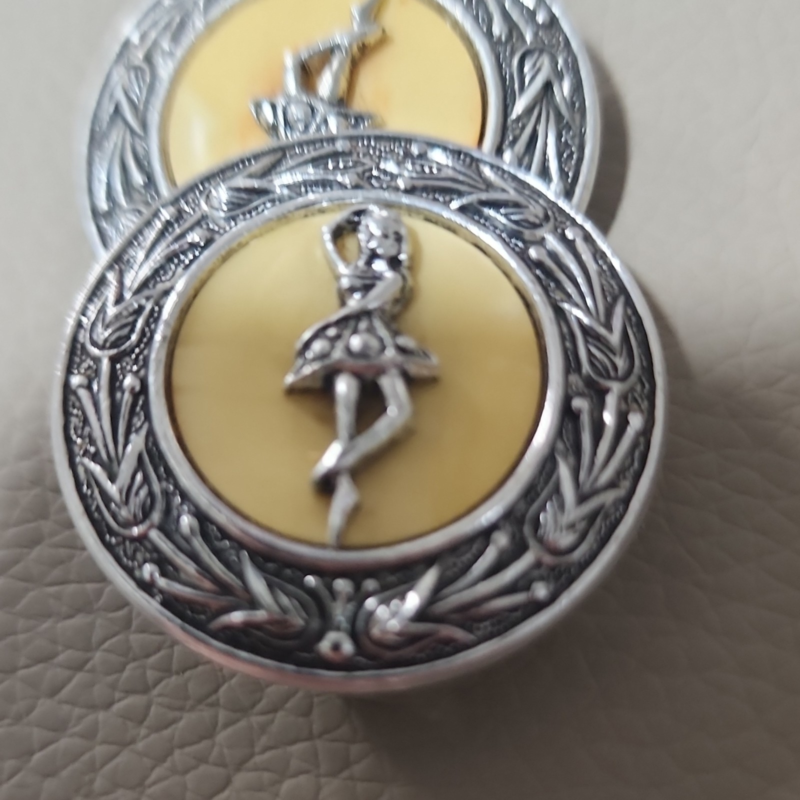 Nickel-Free Clip-On Earrings Ballet Dancer Silv Tone Ivory Resin Made In Germany