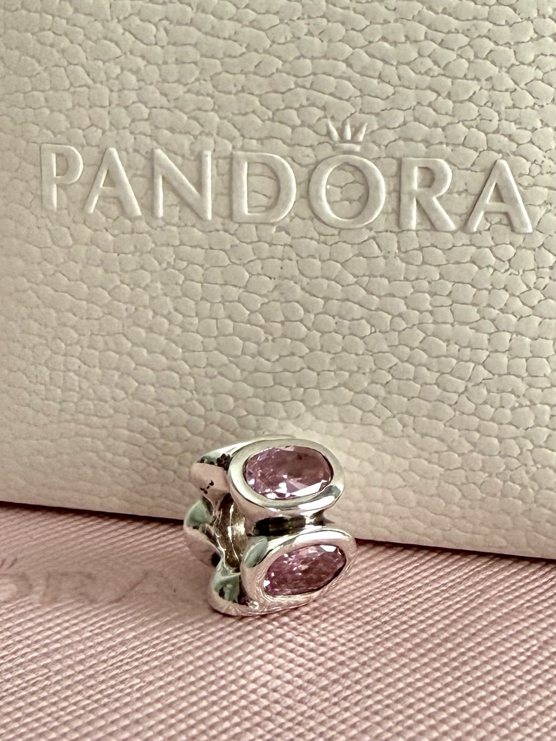 Pandora Sterling Sliver Pink Oval Lights CZ Charm #790311PCZ RETIRED Authentic