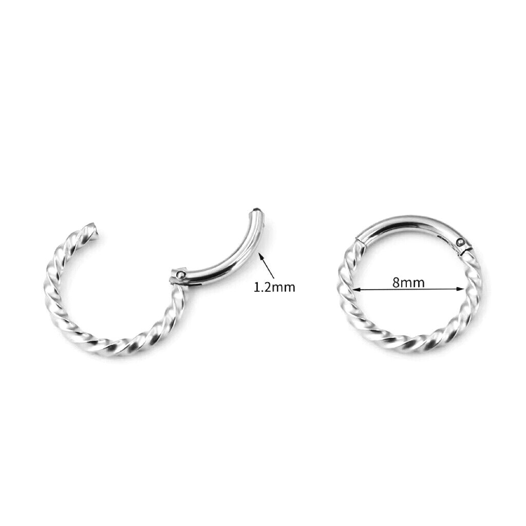 Surgical Steel Silver Small Round Twisted Huggie Hoop Earrings For Women Men