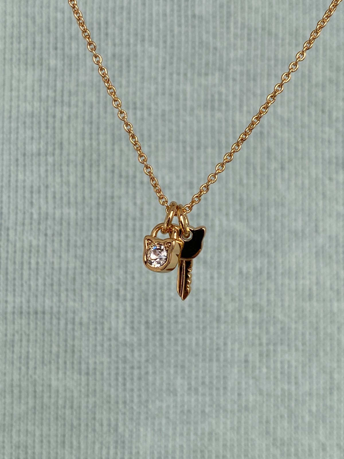 Karl Lagerfeld Mini Choupette Lock & Key Charm Necklace w/Crystal from Swarovski