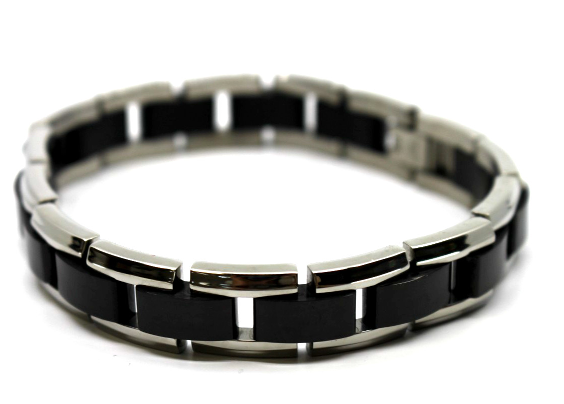 RCI Italy Black Ion Plated Stainless Steel Link Bracelet 8.5″in Adjustable