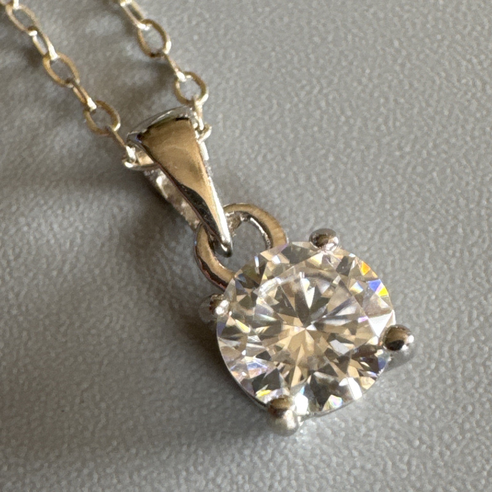 Sterling Silver 925 Round Solitaire Cz Pendant & 16” Oval Link Chain Necklace