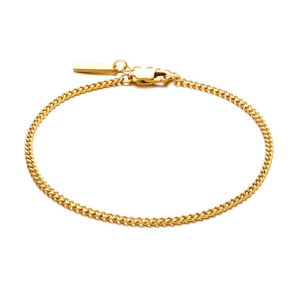 2 Colors Men Women 18K Gold Plated Cuban Curb Chain Bracelet Bangle 3 Lengths