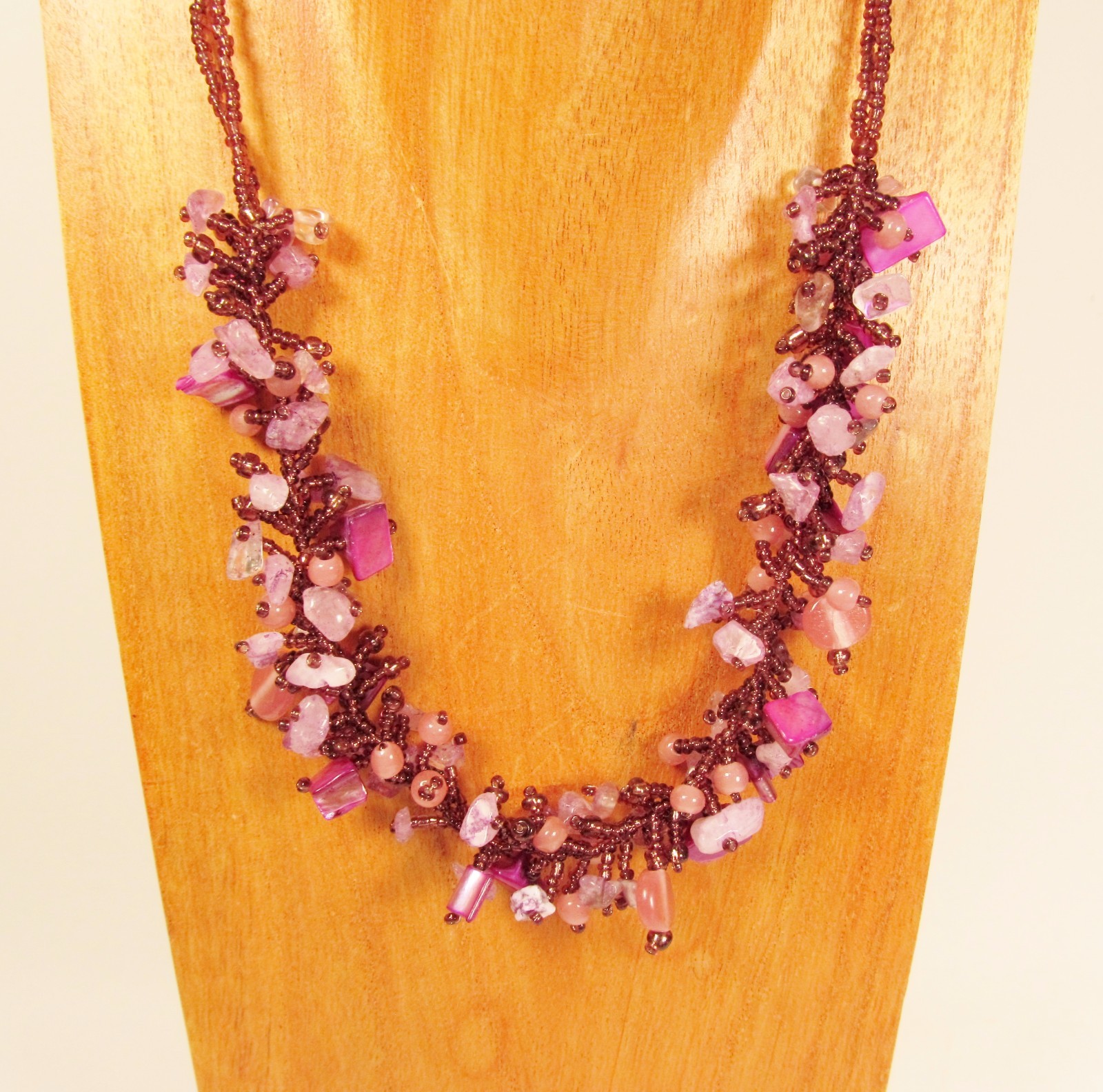 20″ Light Purple Stone Shell Chip Handmade Seed Bead Non Metal Necklace