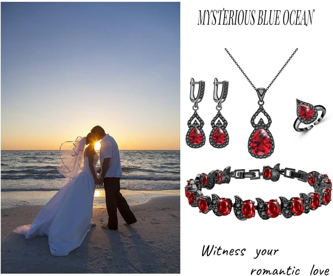 Birthstone Necklace Earrings Bracelet Set