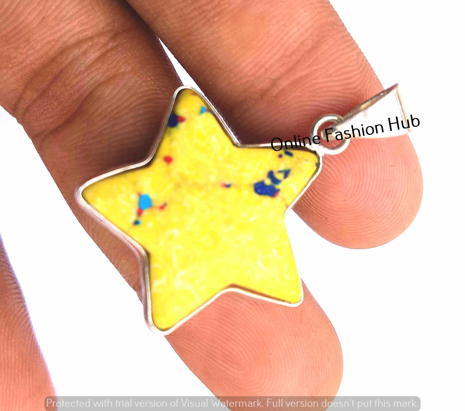 Yellow Star Pendant Mosaic Jasper stone 925 Sterling Silver Plated Gift for Her
