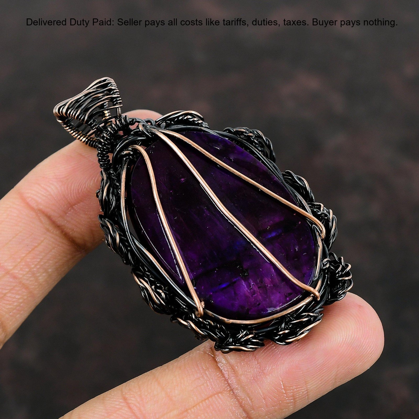 Pink Fire Labradorite Gemstone Flower And Wire Wrapped Pendant Jewelry Copper