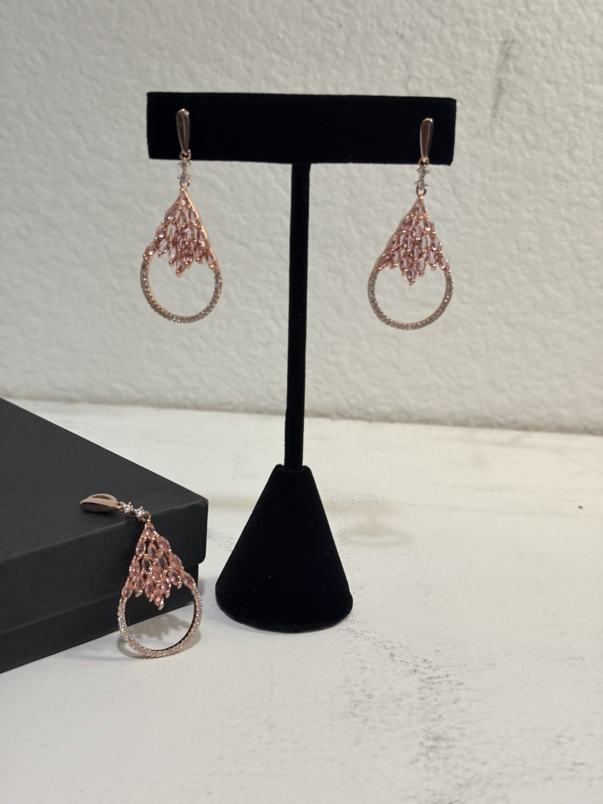 925 Rose Gold Plated Teardrop Dangle/Drop Earrings and pendant