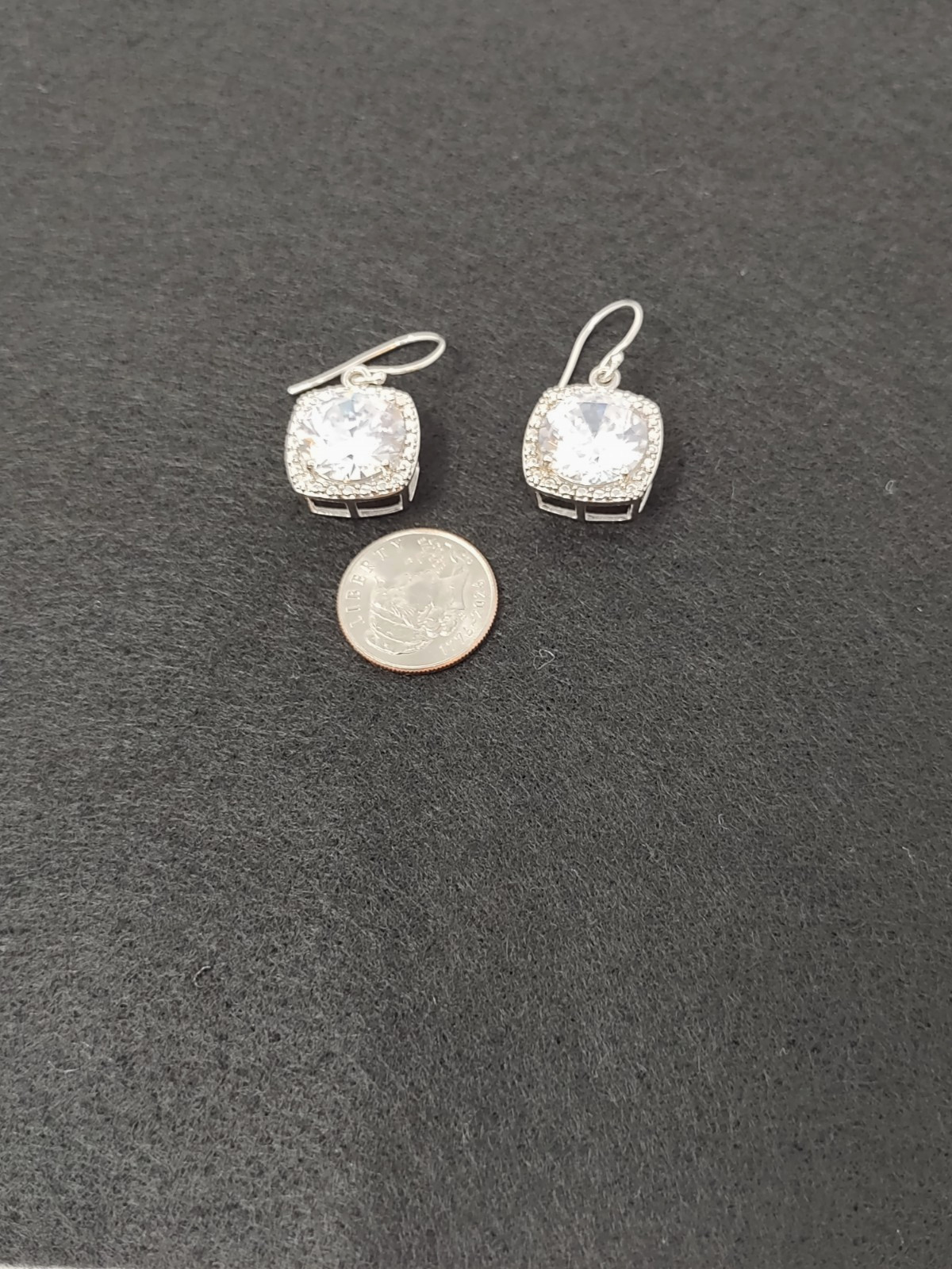 925 Sterling Silver Cushion Cut CZ Dangle Earrings 9.1g
