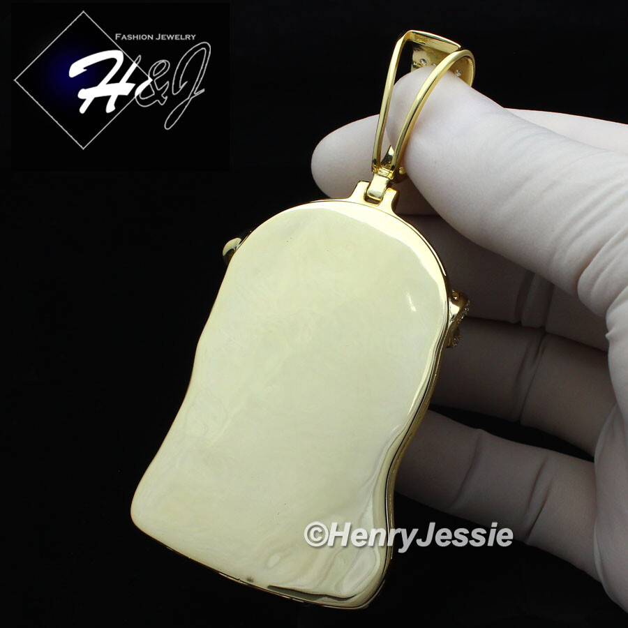 MEN 14K GOLD PLATED ICY CUBIC ZIRCONIA OVERSIZE GOLD 3D JESUS FACE PENDANT*BGP6
