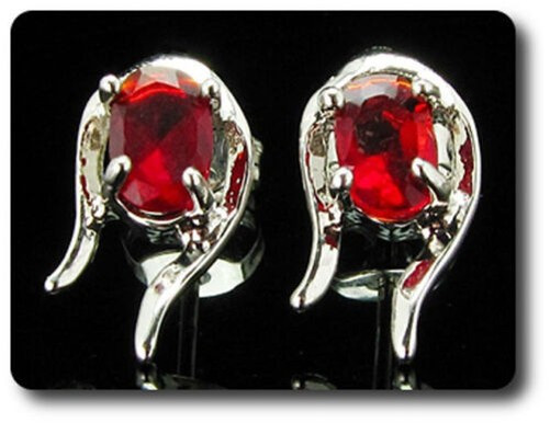 Earrings Ruby 0 3/32×0 9/32in Gold Plated White 18 Krgp