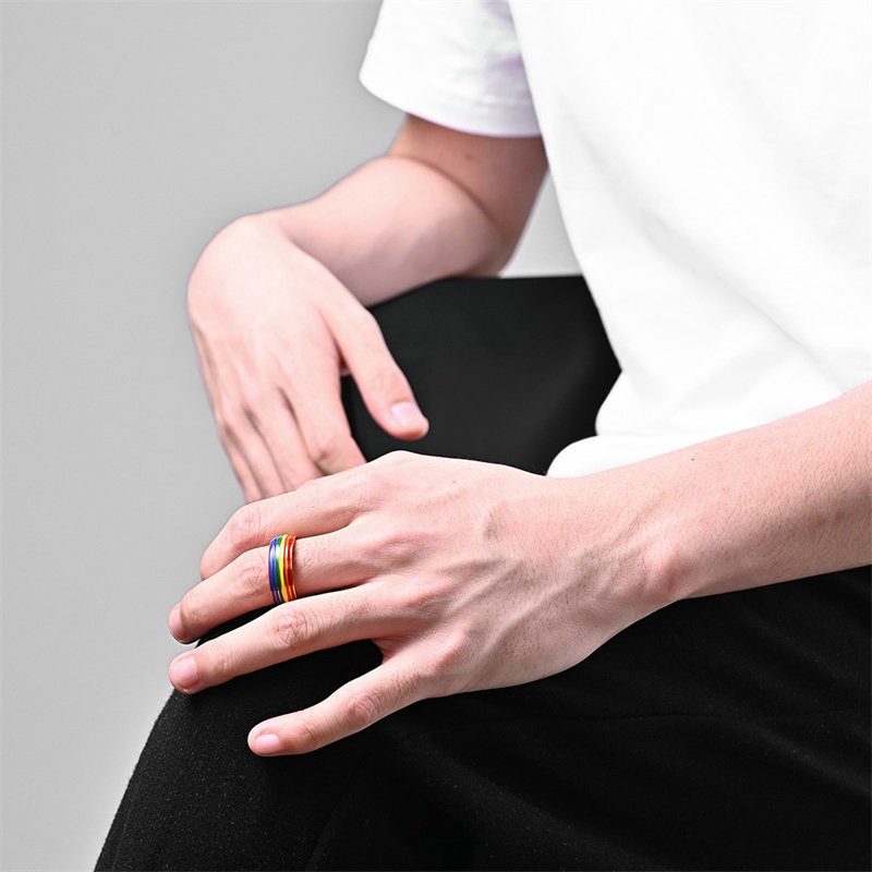 Rainbow Titanium Steel Ring Hand Jewelry Stainless Steel Flag Gay Sources Niche