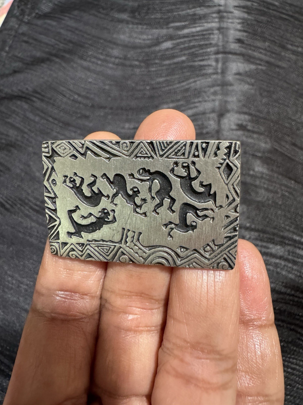 Alice Seely Signed Kokopelli Southwest Art Brooch Pin 2000 Silvertone Petroglyph
