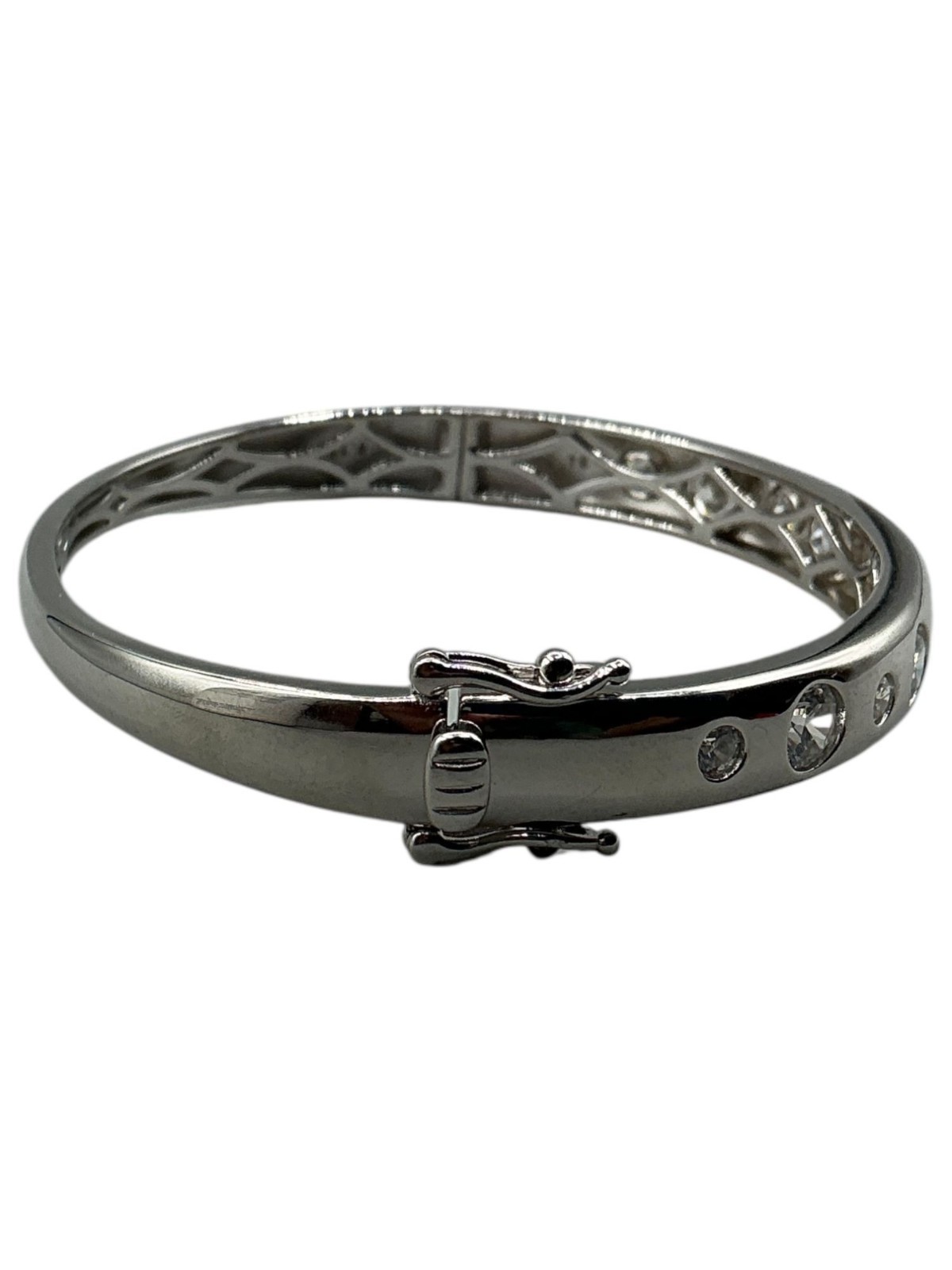 Diamonique X Jennifer Miller Sterling S Alternating Rounds Bangle Bracelet Small