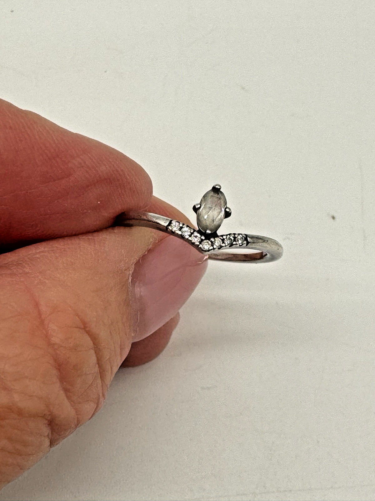 Pandora Ring Size US 5 Eur 50 CLASSIC WISHBONE Silver Cubic Zirconia Stone S925