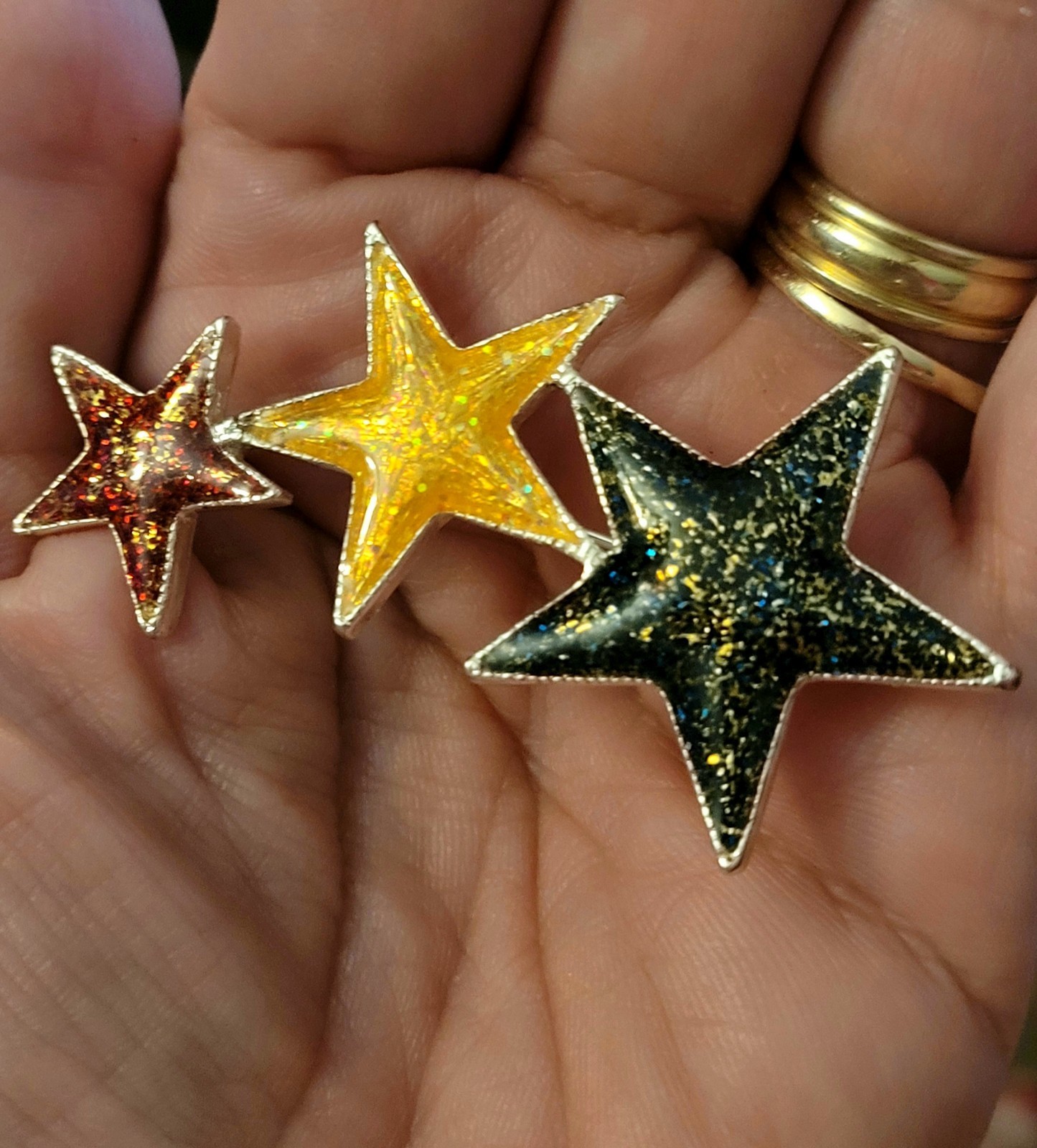 Signed by Roman Celestial Three Star Enamel Brooch