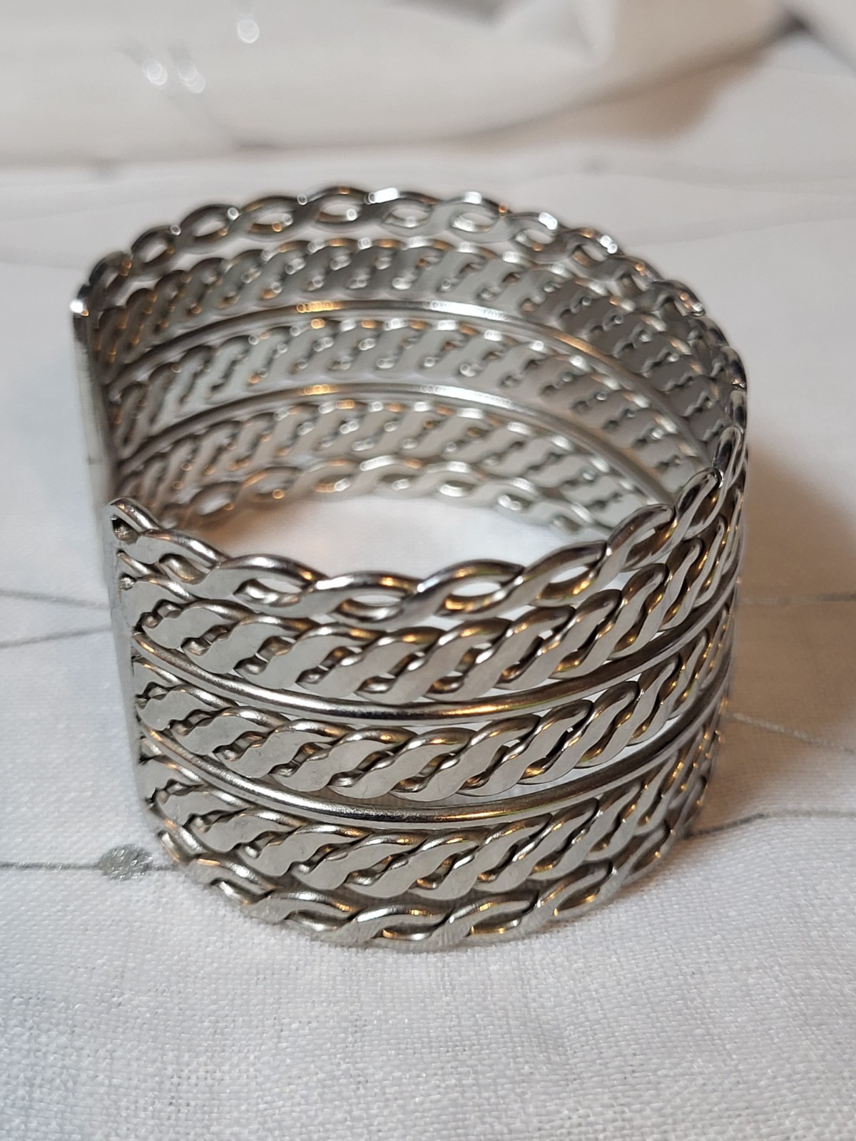 Silver Tone Chain Open Cuff Bangle Bracelet Women’s 7 inch Adjustable Jewelry
