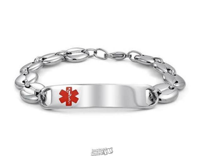 8-1/2″ Personalized Stainless Steel Mariner Link Medical ID Bracelet “Diabetic”