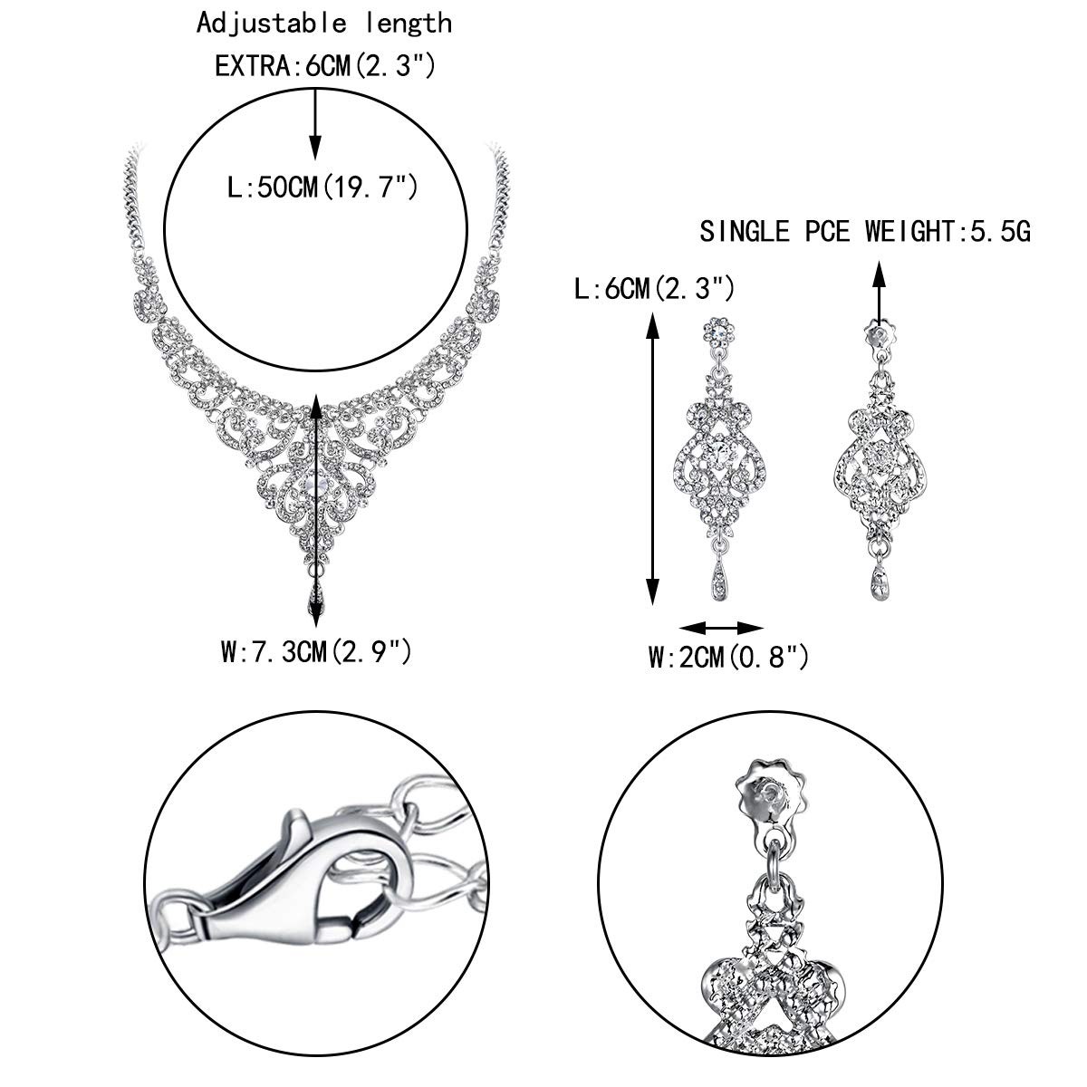 Bridal Silver-Tone Vase Flower Clear Austrian Crystal Necklace Earrings Set