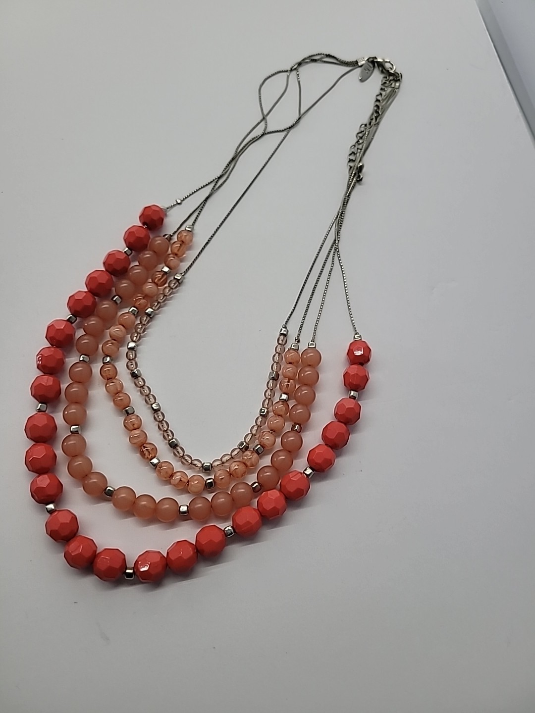 Multi Strand Coral Peach Beaded Statement Necklace Layered Fashion Jewelry