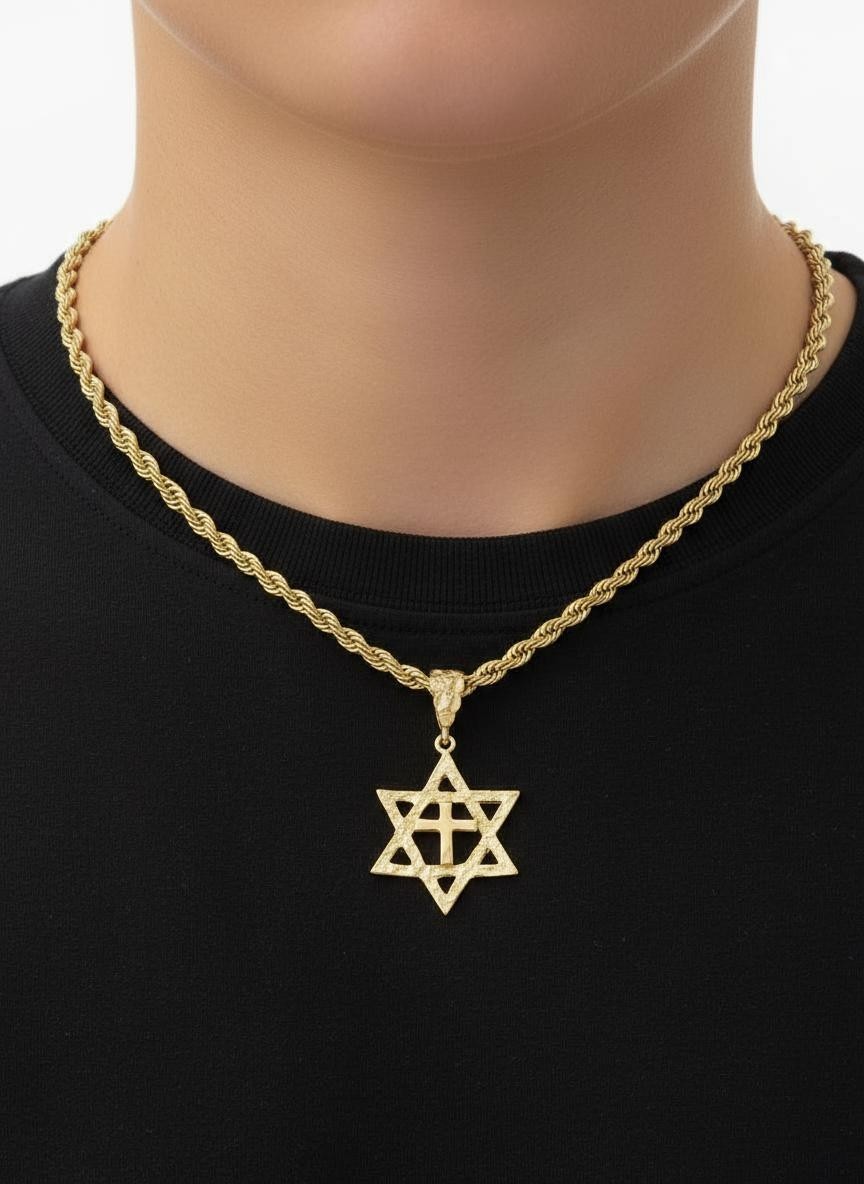 14K Gold Plated Star of David Necklace 4mm Rope Chain Men’s/Women’s