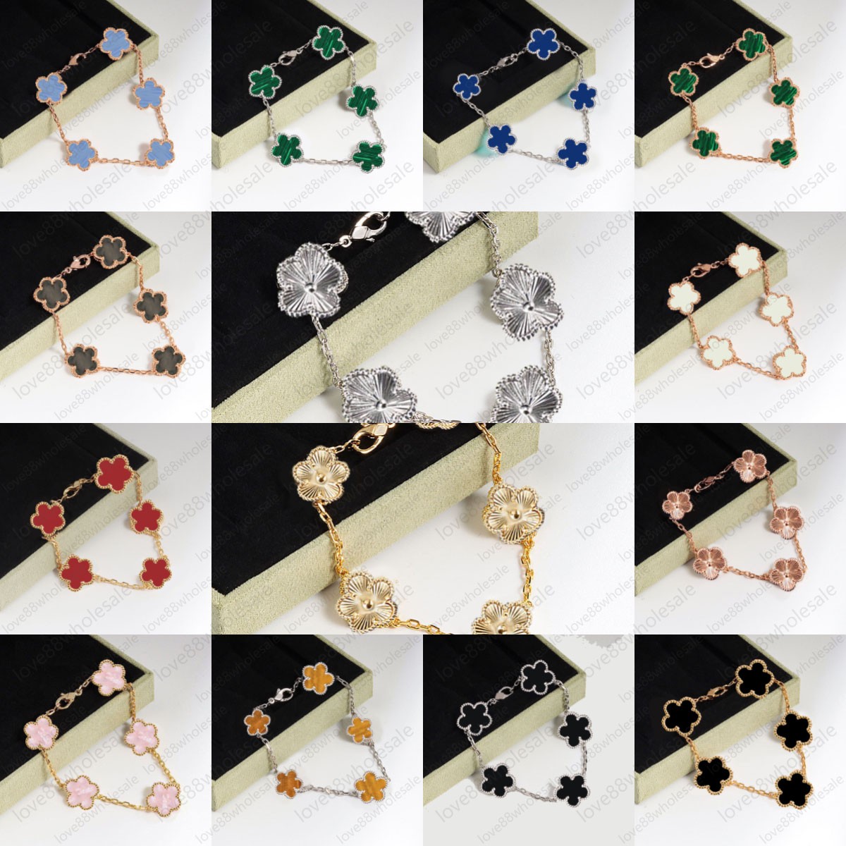 Women Four-Leaf Clover Bracelet Charm Mother-of-Pearl 18K Gold Designer Jewelry