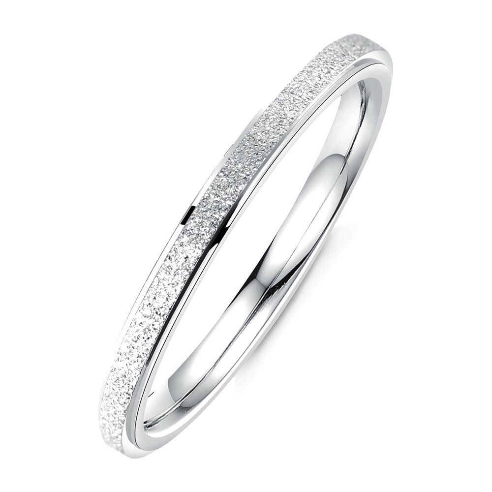 Stainless Steel 2mm Thin Sand Blasted Band Ring Size 4-8 Rose Gold Plated-Silver