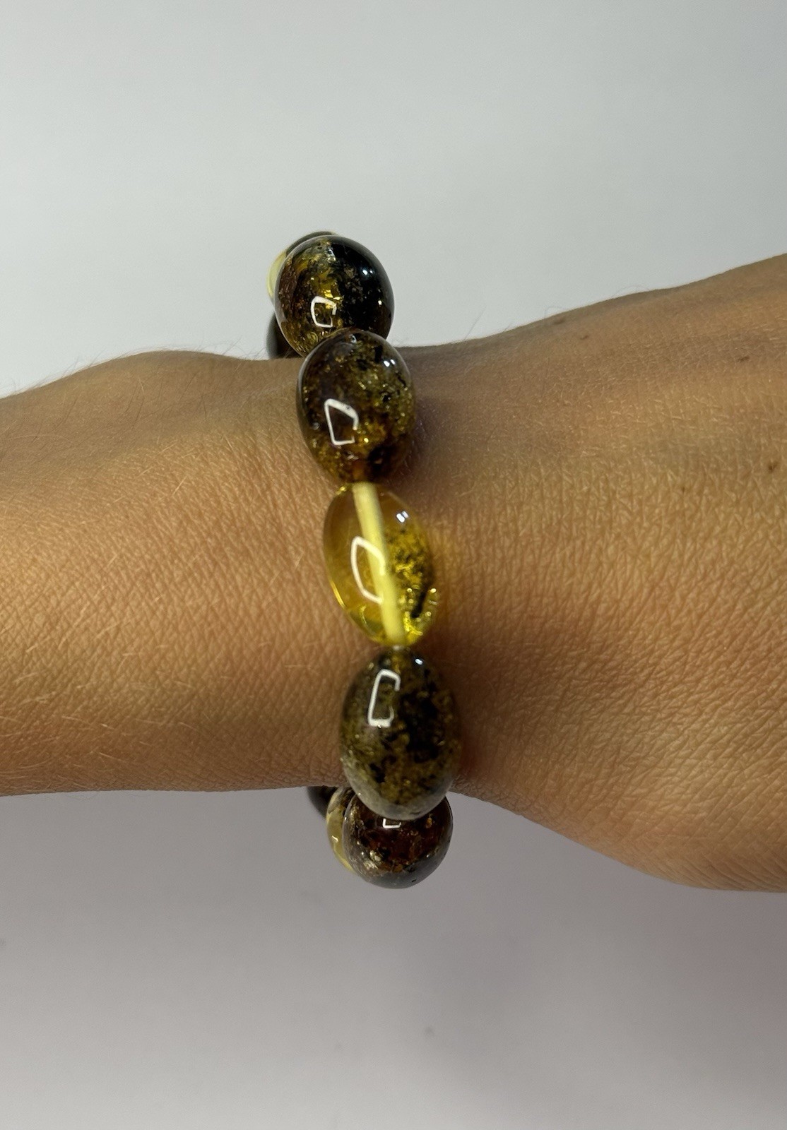 Genuine Natural OLIVE Shape Amber Stone Bracelet.Greenish Amber Stone Bracelet.