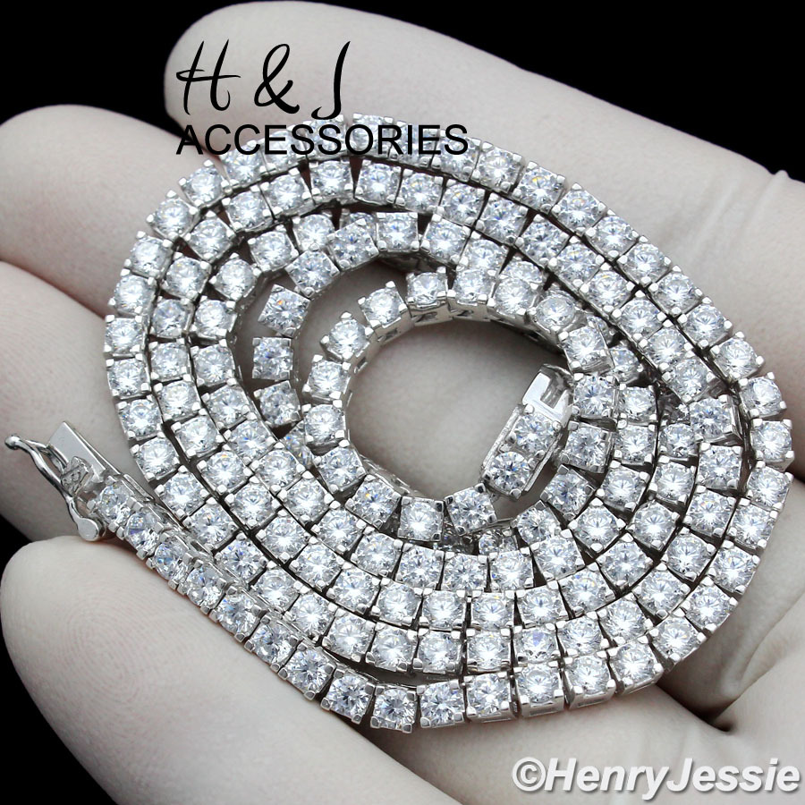 MEN 925 STERLING SILVER 17″-28″X3MM BLING CZ 1 ROW TENNIS CHAIN NECKLACE*SN10