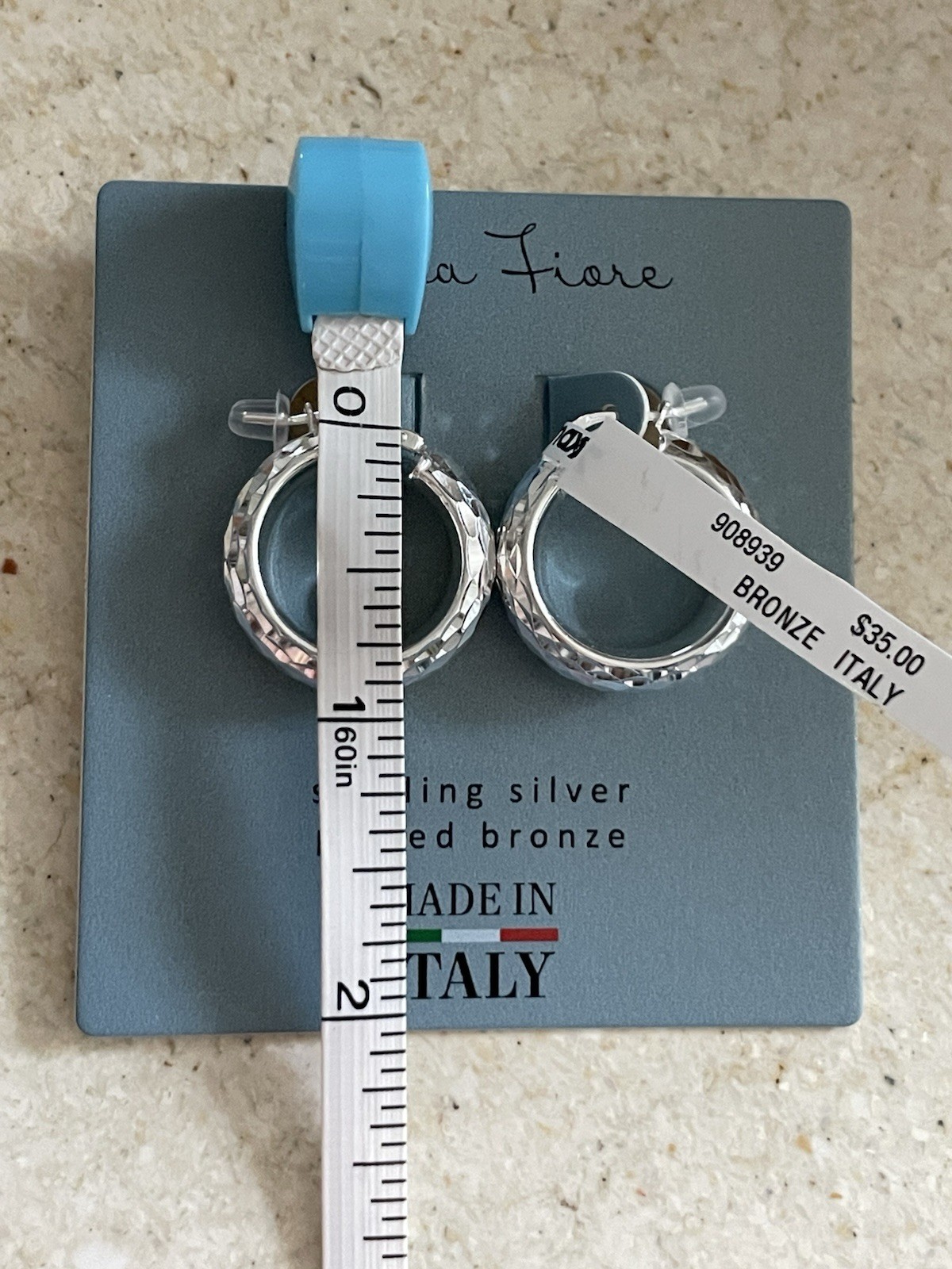Sterling Silver Plated Bronze Hoop Earrings By Mia Fiore Brand New 1in