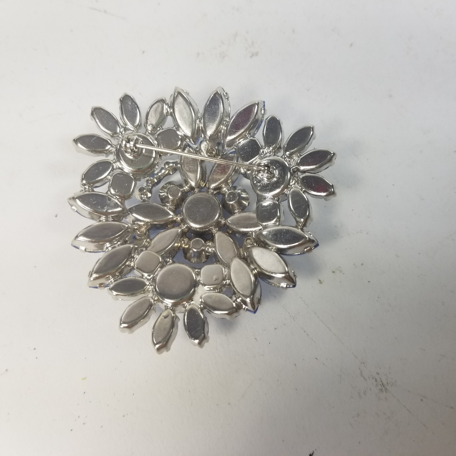Brooch Ice Blue Rhinestones Icey Silver Tone 2.5″ Flower Cluster