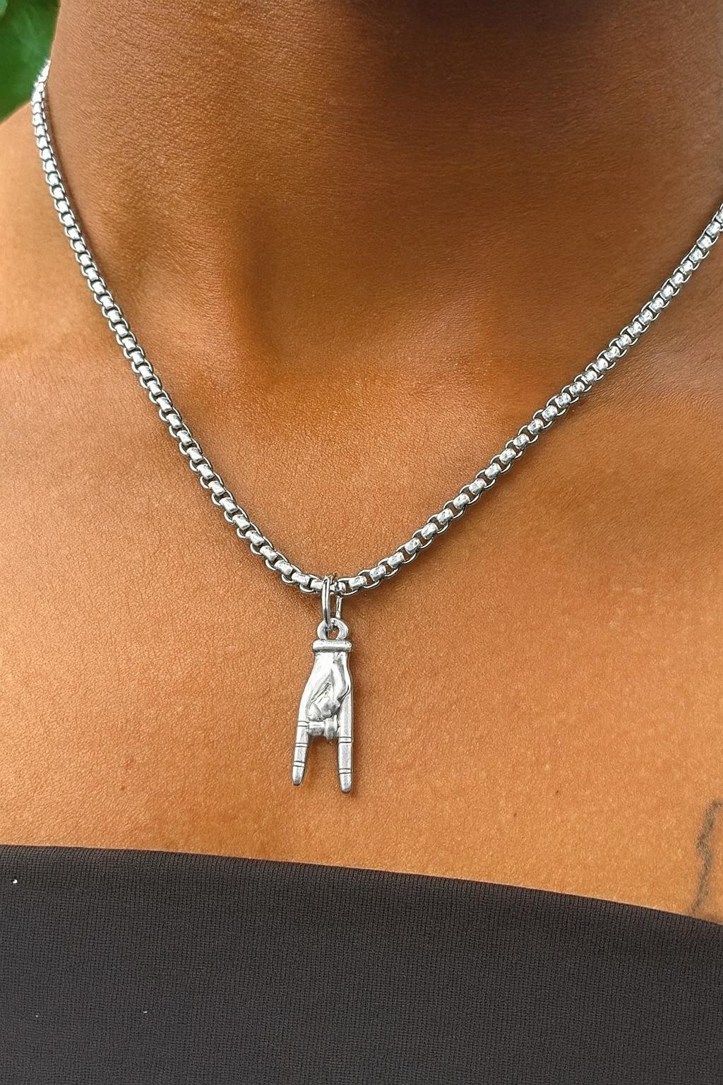 Mano Cornuto Charm, Horn Hand Pendant, Rock N Roll Hand Necklace Stainless Steel