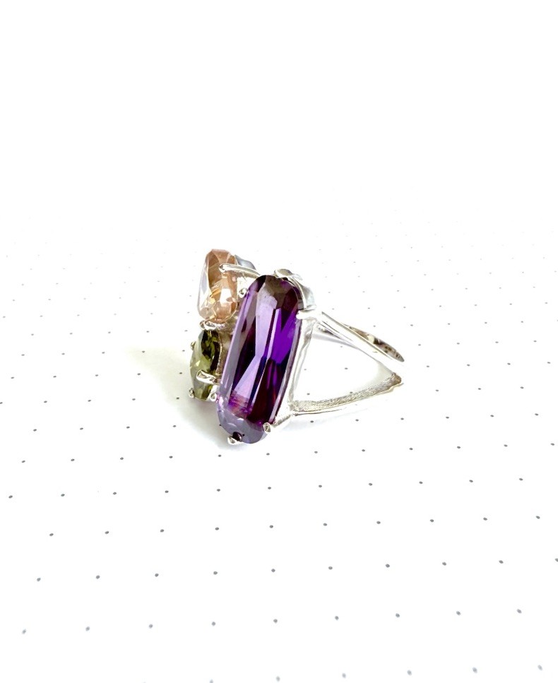 (SIZE 6,7,8,9) Eclectic Colorful Multi-Shape CZ STONES RING .925 STERLING SILVER